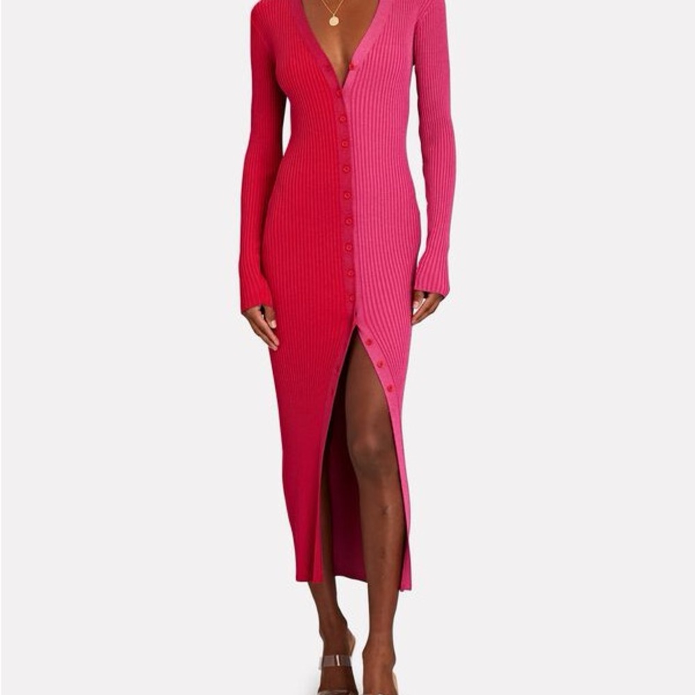 Staud two-toned hot pink sparkly knit dress